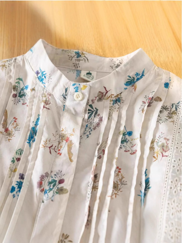 2025 Spring Japanese Style Mori Style Artistic Pastoral Style Mori Style Organ Pleated Stitching Collar Small Floral Long Sleeve Shirt 2025 Spring Japanese Style Mori Style Artistic Pastoral Style Mori Style Organ Pleated Stitching Collar Small Floral Long Sleeve Shirt