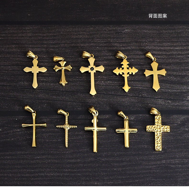 1 Piece 304 Stainless Steel Zircon 18K Gold Plated Cross Pendant display picture 4