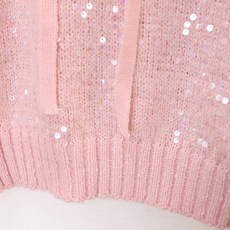 Women's Clothing light luxury sequined hooded sweater autumn and winter high end temperament versatile warm long sleeved knitted sweater women's trend_voghion.com