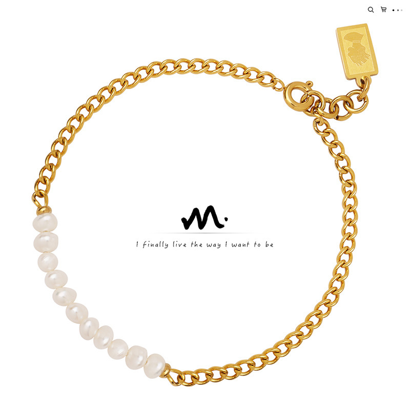 Simple Girls' Girlfriend Gift Bracelet Titanium Steel Gold-plated Chain Freshwater Pearl Beaded Retro Style Color-free Hand Jewelry Simple Girls' Girlfriend Gift Bracelet Titanium Steel Gold-plated Chain Freshwater Pearl Beaded Retro Style Color-free Hand Jewelry