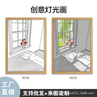 网红ins风灯光画素描小夜灯LED灯相框床头装饰画DIY摆件定 制画