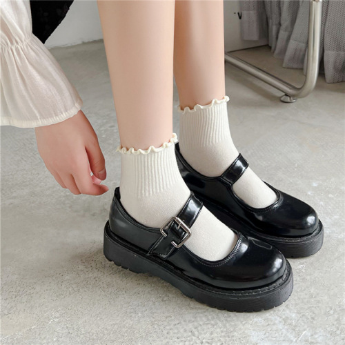 White Mulberry Border JK Socks for Women, Mid-Calf Summer and Autumn Thin Cotton Mary Jane Shoes with Floral Edge, Summer Japanese Style Short Socks
