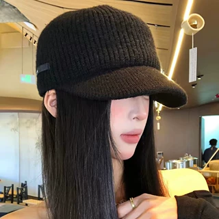 网红鸭舌帽特爆款平顶针织女韩版百搭显脸小马术帽大头围毛线帽子