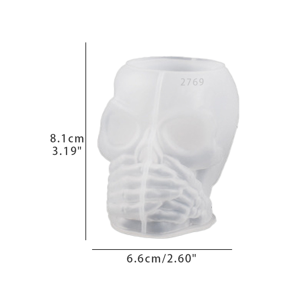 Mono Wansheng DIY epoxi cabeza del cráneo cubierta del oído cubierta del ojo boca pluma titular caja de almacenamiento decoración de yeso molde de silicona