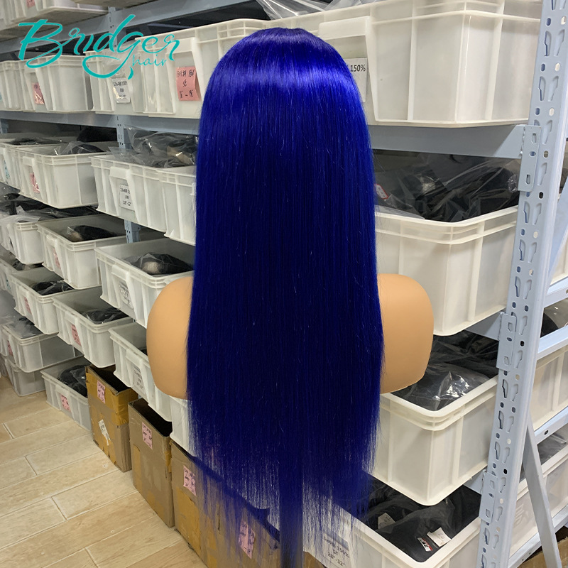 Dunkelblaue Echthaarperücke Mit 13x4 Lace Frontal Glatt_voghion.com