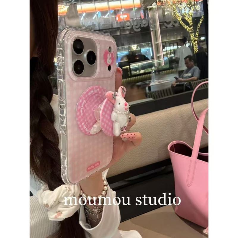 可爱粉格纹兔子磁吸适用于苹果17promax/16pro手机壳15保护套1413|undefined