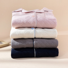 空气层情侣翻领睡衣套装秋冬三层保暖长袖长裤夹棉男女棉质家居服