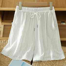 夏季色织条纹棉麻短裤女外穿夏慵懒随意好搭休闲裤