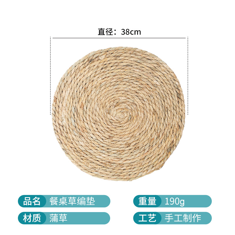 Mesa de comedor de paja tejidas transfronterizas, tapete de aislamiento térmico, posavasos, tapetes de tazón, tapetes de decoración de restaurante, tapetes occidentales, tapetes antideslizantes para la cocina