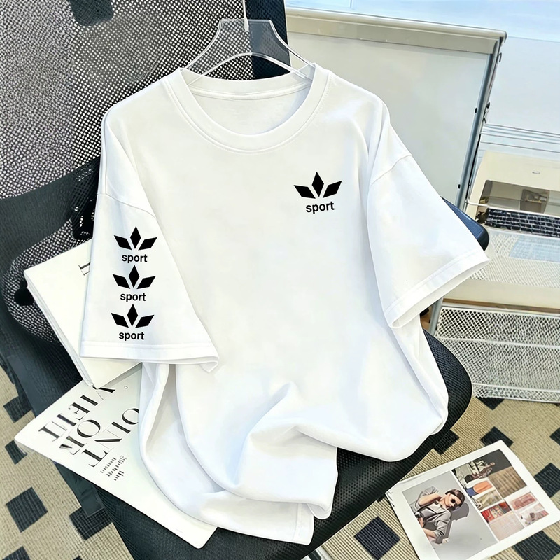 Men's New Trendy Brand Clover Round-Neck T-Shirt, Polyester Knit, Men's Summer Casual Top, Loose Fit Men's New Trendy Brand Clover Round-Neck T-Shirt, Polyester Knit, Men's Summer Casual Top, Loose Fit