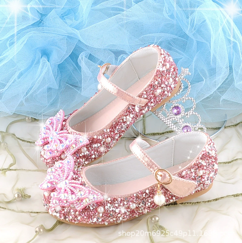 Туфли для девочек в стиле принцессы, детские туфли на плоской подошве для весны, осени и лета, туфли на плоской подошве с кристаллами, туфли для выступлений, нескользящие, стильные для маленькой принцессы