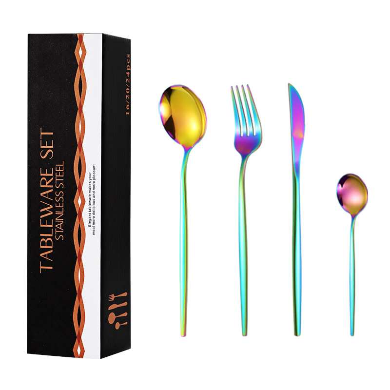 Juego de vajilla de comida occidental de acero inoxidable portugués transfronterizo Juego de 24 piezas Cuchillo, tenedor, cuchara, postre, tenedor, cuchara, regalo