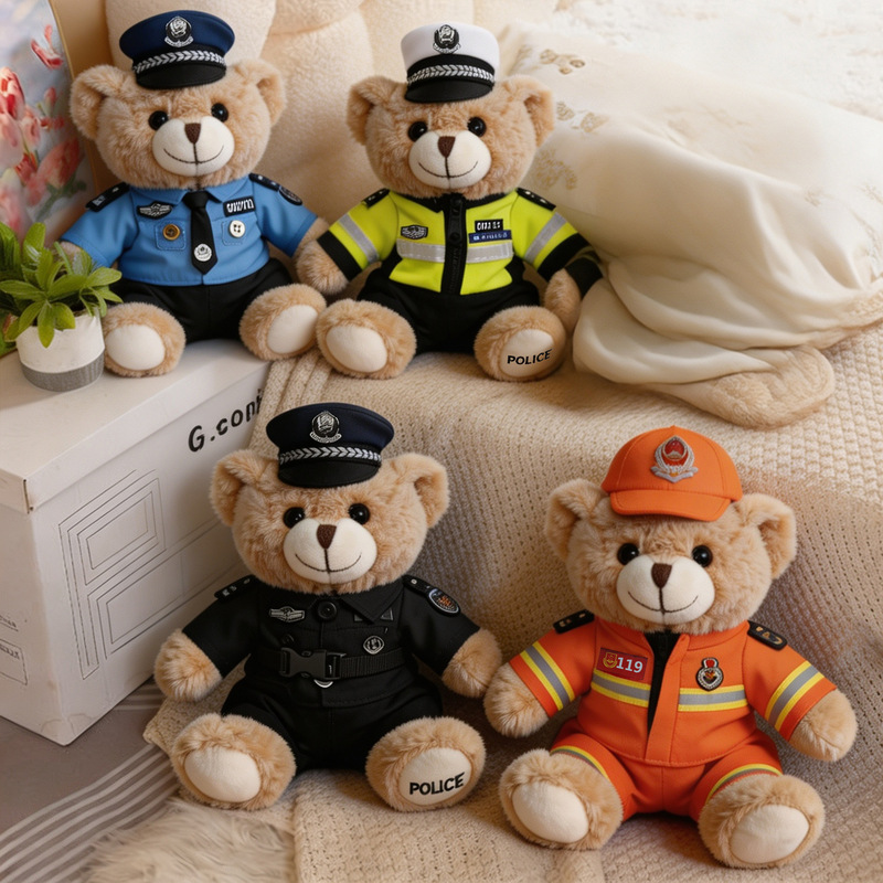 Cute police and traffic police bear backpack pendant keychain plush toy decoration birthday gift