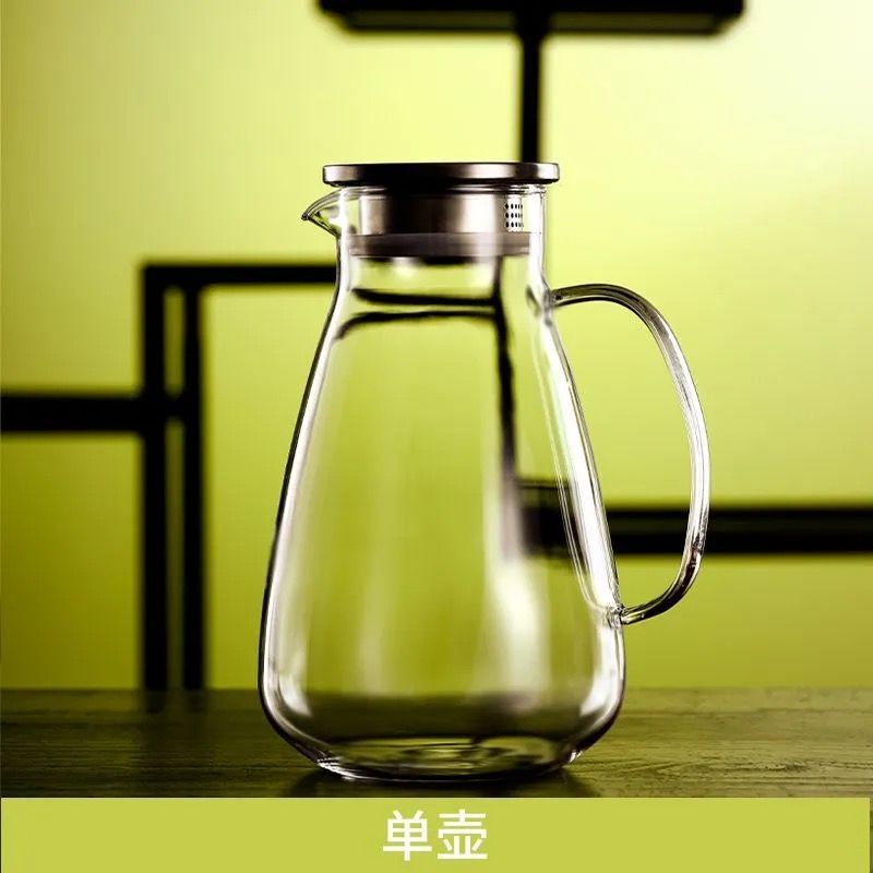 中式胡桃木冷水壶高级玻璃冷水壶高硼硅耐热凉白开水壶待客茶壶扎|undefined