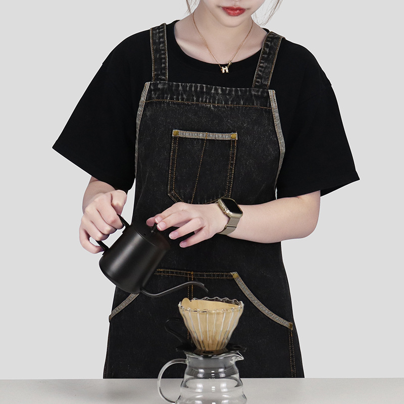 Amazon transfronterizo de mezclilla lavada delantal de algodón puro Restaurante Camarero peluquería ropa de trabajo cocina delantal doméstico