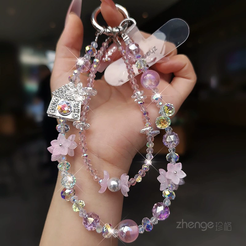 Crystal bracelet phone strap, short handheld chain, light-luxury DIY accessory