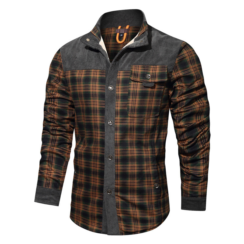 Herrenbekleidung Herren große Größe Winter plus Samt verdickt Docht Drachen kariertes Hemd Jacke Mantel Herrenbekleidung_voghion.com