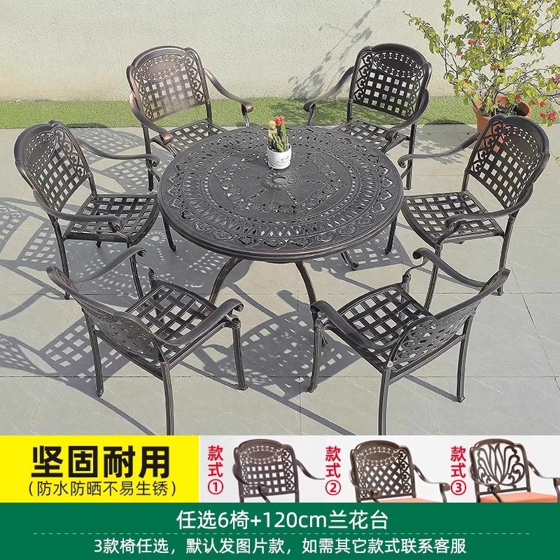 Mesas y sillas de aluminio fundido al aire libre Mesas y sillas de comedor de patio Mesas y sillas de jardín al aire libre Cartera de barbacoa de aleación de aluminio Hoja de ingeniería del hotel