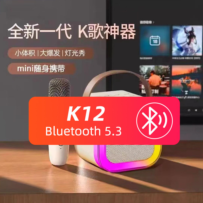 K12 Bluetooth Speaker with Integrated Microphone, Home Audio System, Universal Karaoke, Wireless Home Set with Dual Microphones