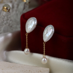 Original Design Baroque Natural Freshwater Pearl Niche Design S925 Silver Needle Earrings