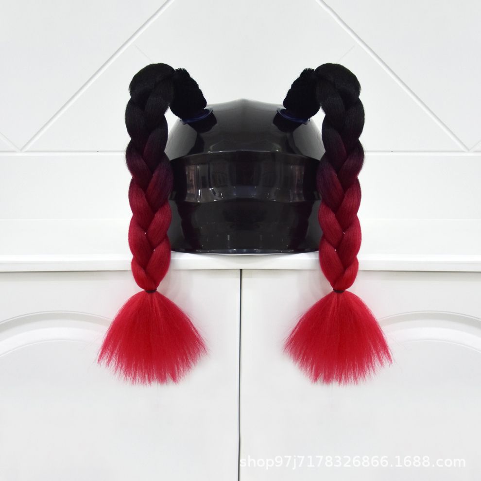 Helmet Braids Pigtails — Motuoche Auto Parts and Accessories - black-and-dark-red-short-braids-pair