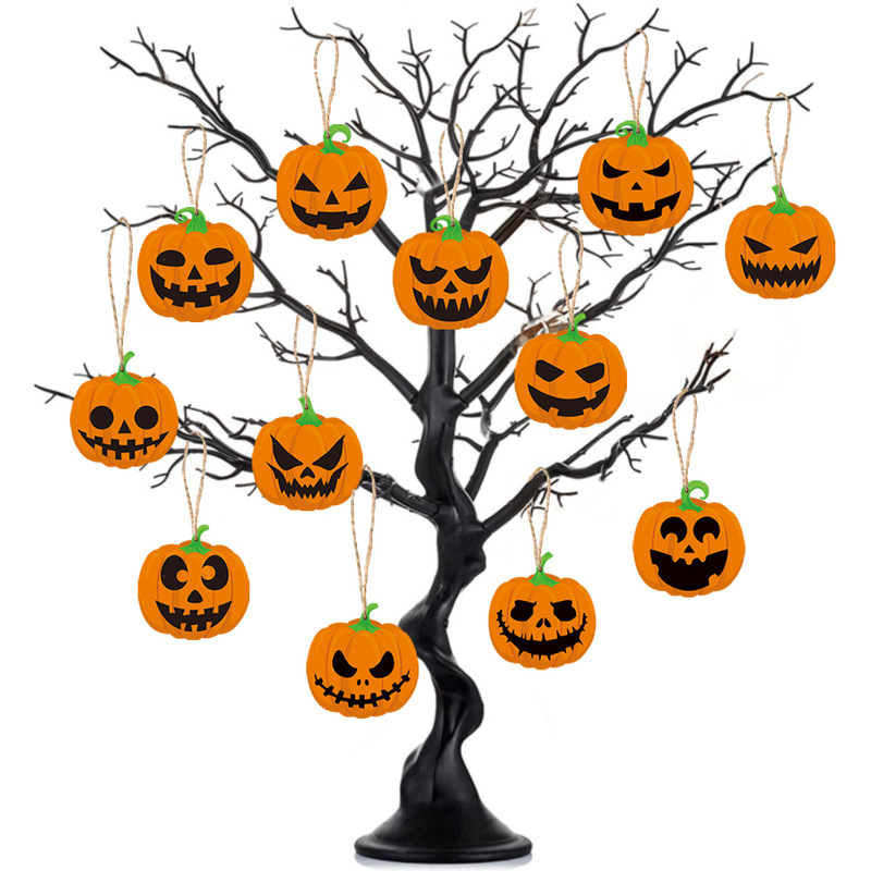 12pcs越境ハロウィーンをテーマにしたパーティーの屋外雰囲気装飾カボチャ麻紐吊り下げタグ飾り|undefined