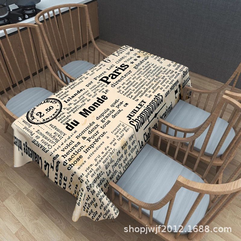 Cross-Border Retro English Newspaper Printing Light Luxury Nordic Photo English Newspaper Fresh Home Tablecloth