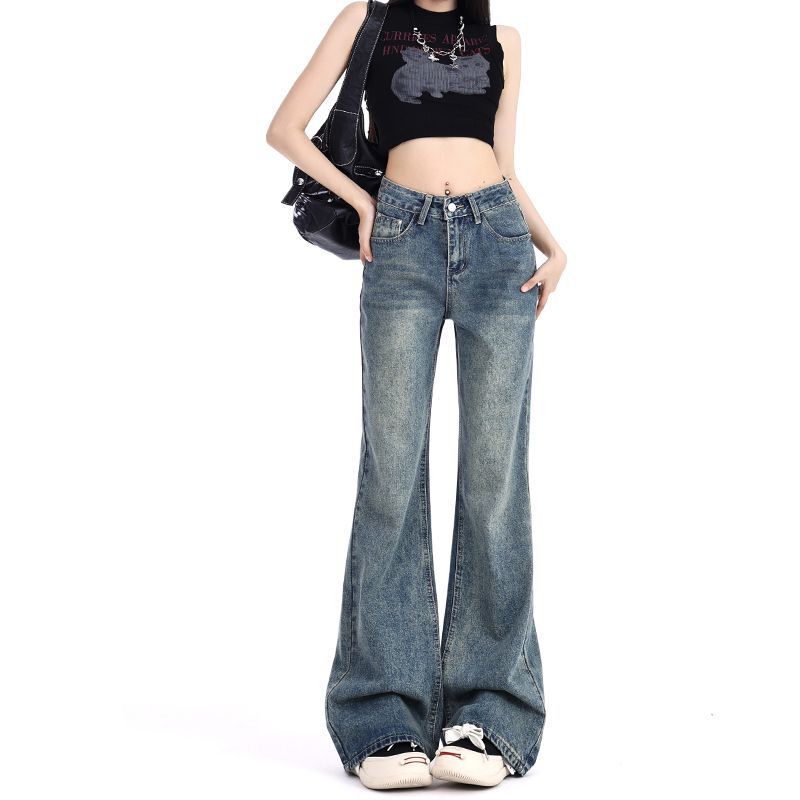 distressed high waist micro-pull jeans 2025 comfortable flared pants slim tall women's floor pants spring elastic new