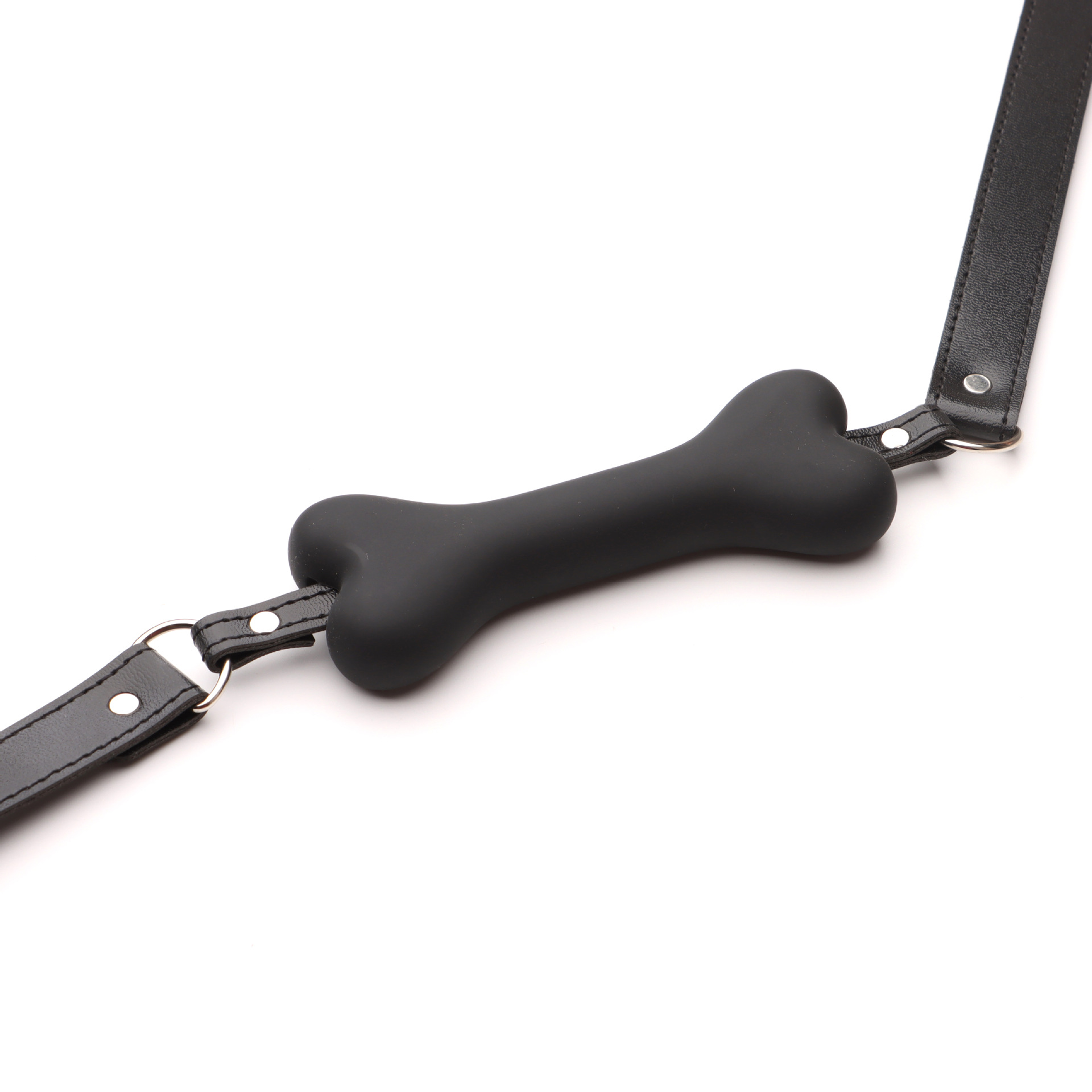 Silicone Dog Bone Mouth Gag with Leather Straps for Couples — detail image 3