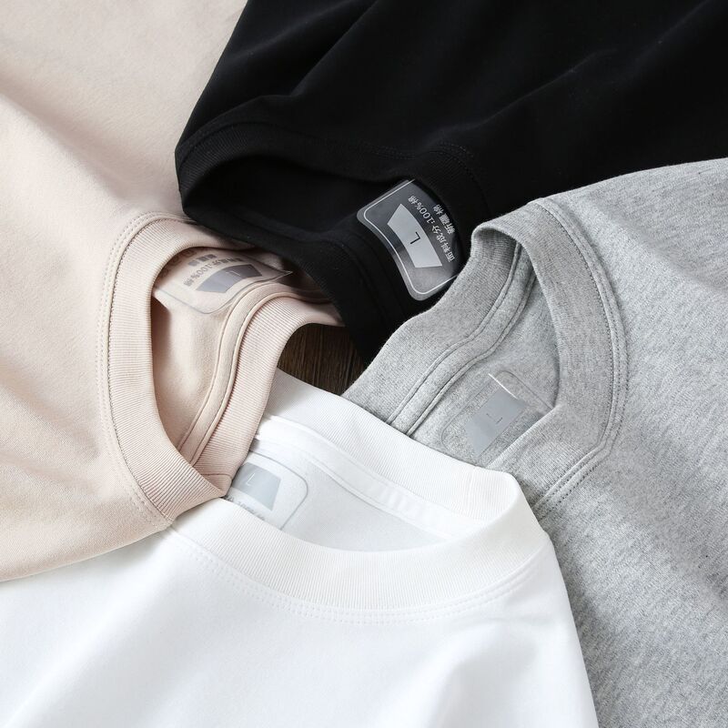 Three-Thread 50-Count Long-Staple Soft Cotton Xinjiang Combed Cotton Washed 210g Short-Sleeve Solid Color Base Shirt, Smooth and Skin-Friendly, Comfortable