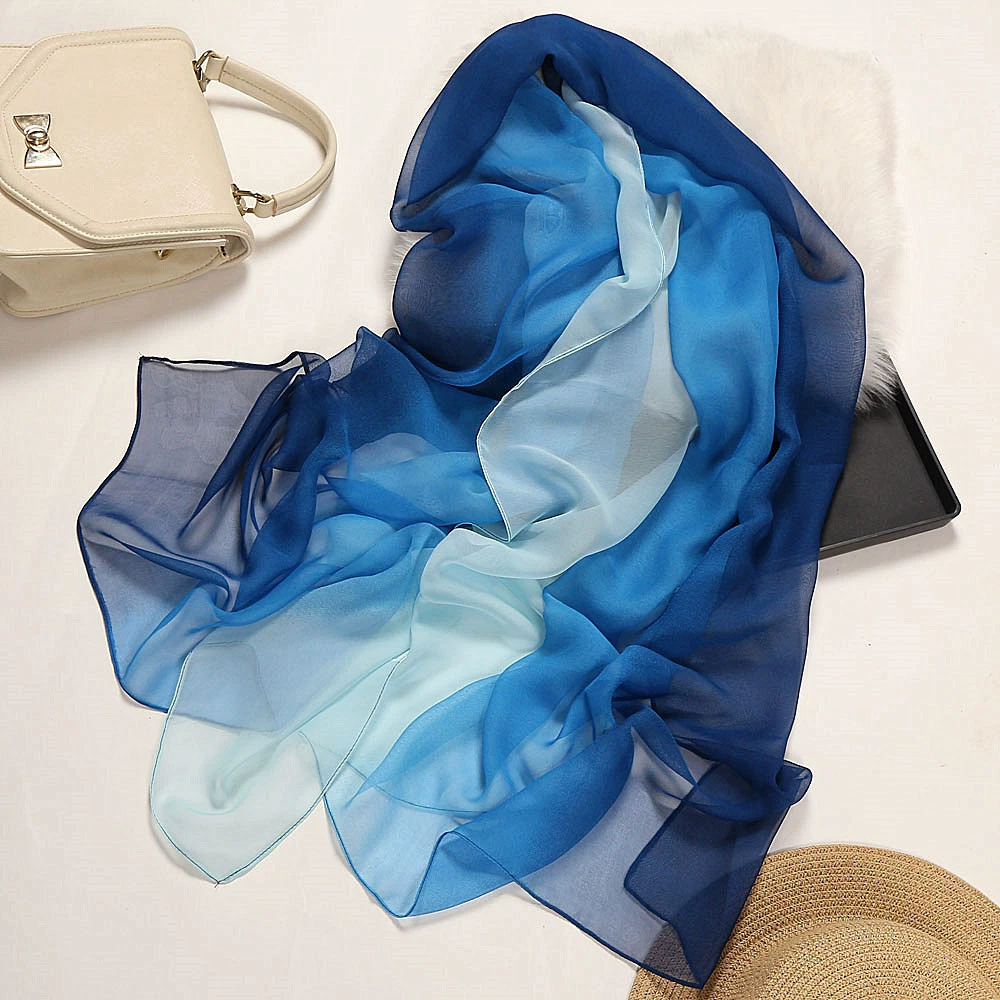 Gradient chiffon long scarf, soft drape stole, 180×70 cm, lightweight
