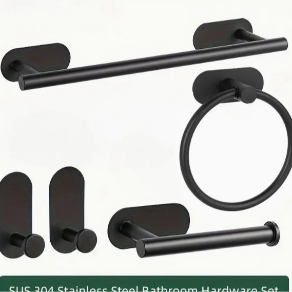 Transfronterizos para anillo de toalla de acero inoxidable toalla de baño anillo colgante sin clavos marco de toallas negras Amazon sin perforación