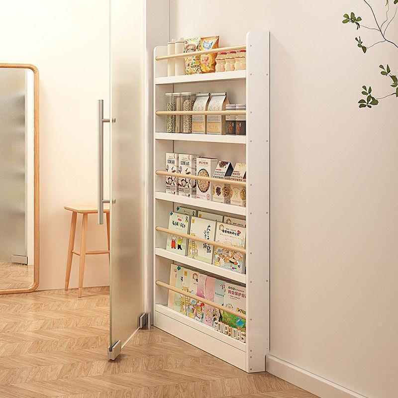Children's Solid Wood Bookshelf Floor-Standing Storage Rack Wall-Mounted Multi-Layer Reading Storage Rack Home Picture Book Rack Door Thin Bookcase