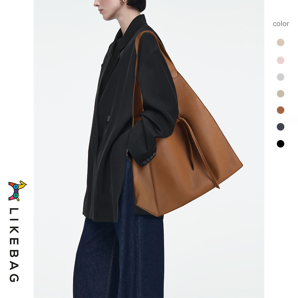 欧美潮休闲软皮大单肩包时尚三角袋通勤逛街日常托特包拉链子母袋