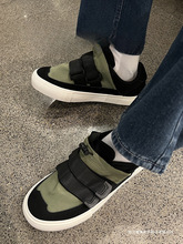 鞋子男百搭潮鞋黑色布鞋男款韩版潮流魔术贴懒人鞋一脚蹬帆布鞋男