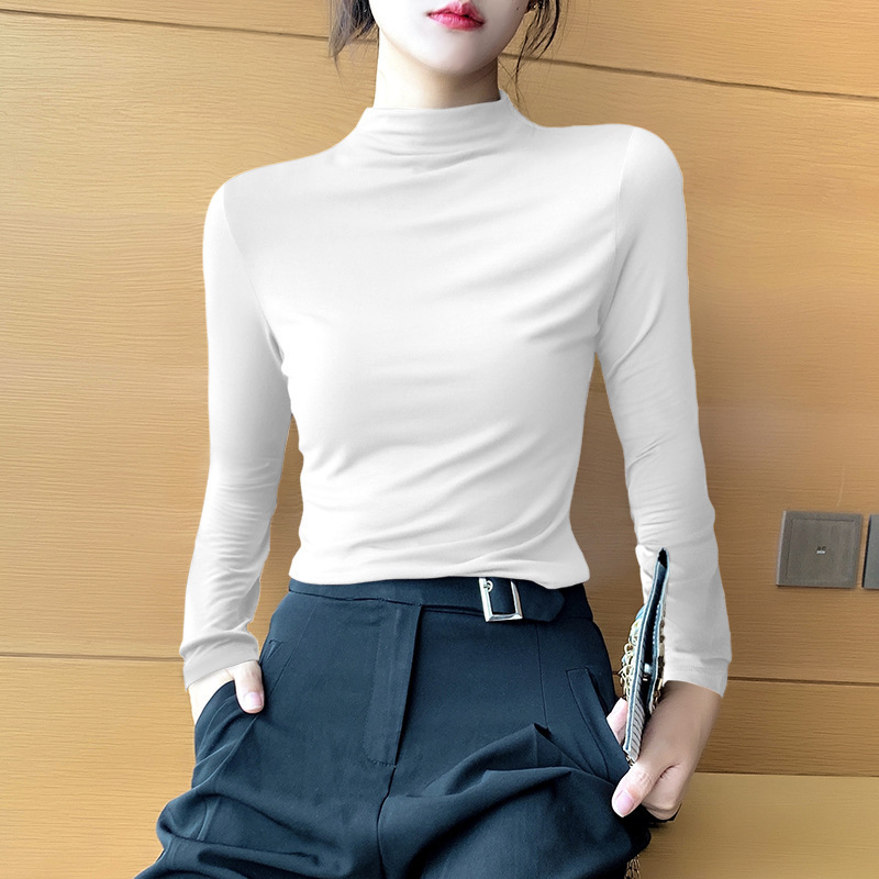 秋冬の気質の半高襟のモーデールの底のシャツの女性の秋とベルベットの女性の修身の長袖の高襟の中で上着を掛けます。|undefined