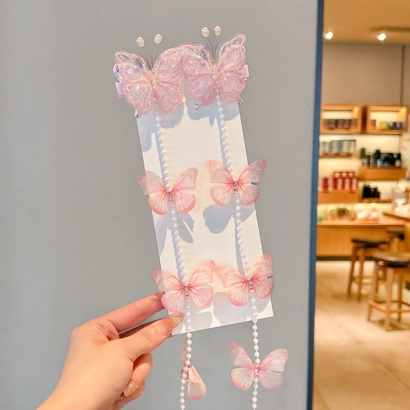 Niños tridimensionales mariposa perla trenzada tocadena de cabello trenzada niñas cabello de cola de caballo clips de cabello de alto rendimiento de belleza