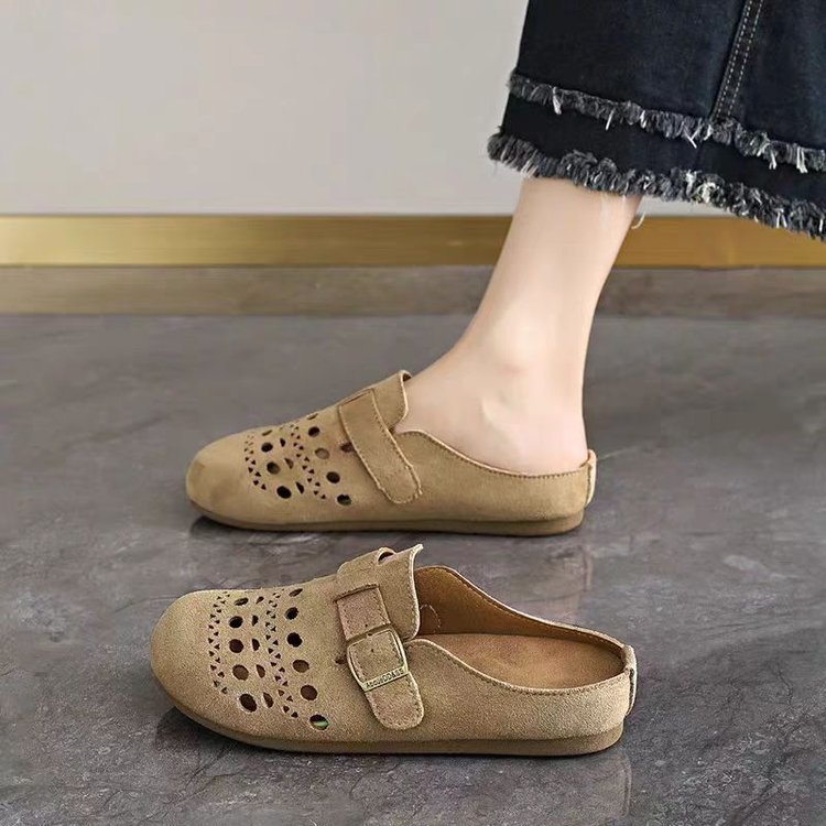 Baotou sandalias para mujeres 2026 verano nuevo agujero de vestir zapatos agujero medio hueco Bourken retro zapatillas casuales perezosas