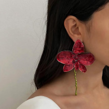 欧美跨境金属耳坠绿色梗垂坠感大气风情手工耳环流苏长款饰品配饰