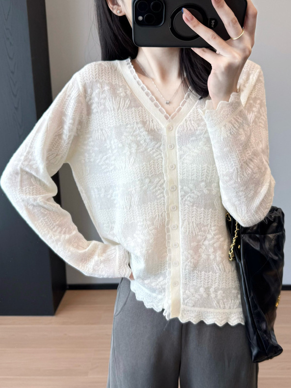 So Beautiful! Embossed Jacquard Elegant Lady Style Organza Wool Knitted Cardigan for Women Autumn G091307 So Beautiful! Embossed Jacquard Elegant Lady Style Organza Wool Knitted Cardigan for Women Autumn G091307