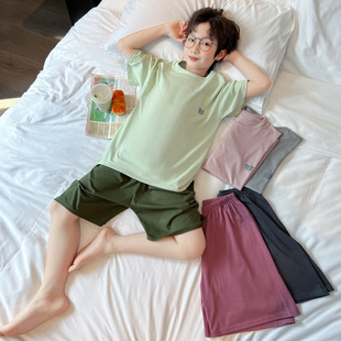 Boys' Summer Home Clothes Short-sleeved suit Large Children's Modal Thin Casual Contrast Pajamas Shorts Two-piece Set