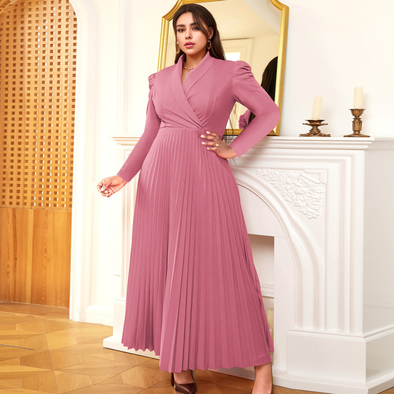 AM031003 elegant light mature style suit collar dress workplace commuter shopping pleated skirt dress