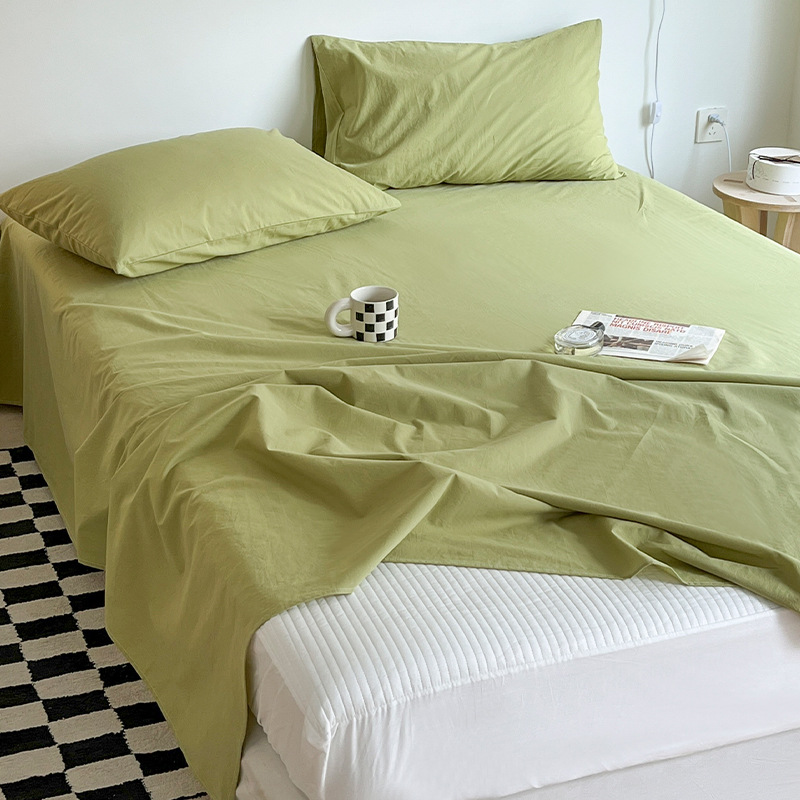 Sábanas de algodón lavado de color sólido de algodón pieza única 100 sábanas de algodón puro para dormir desnudas cama individual dormitorio individual doble traje de tres piezas 3