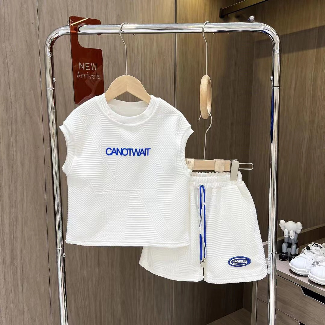 Ropa para niños traje de chaleco para niños y niñas 2024 Verano nuevos deportes medianos y grandes pantalones cortos para niños sueltos de dos piezas moda casual