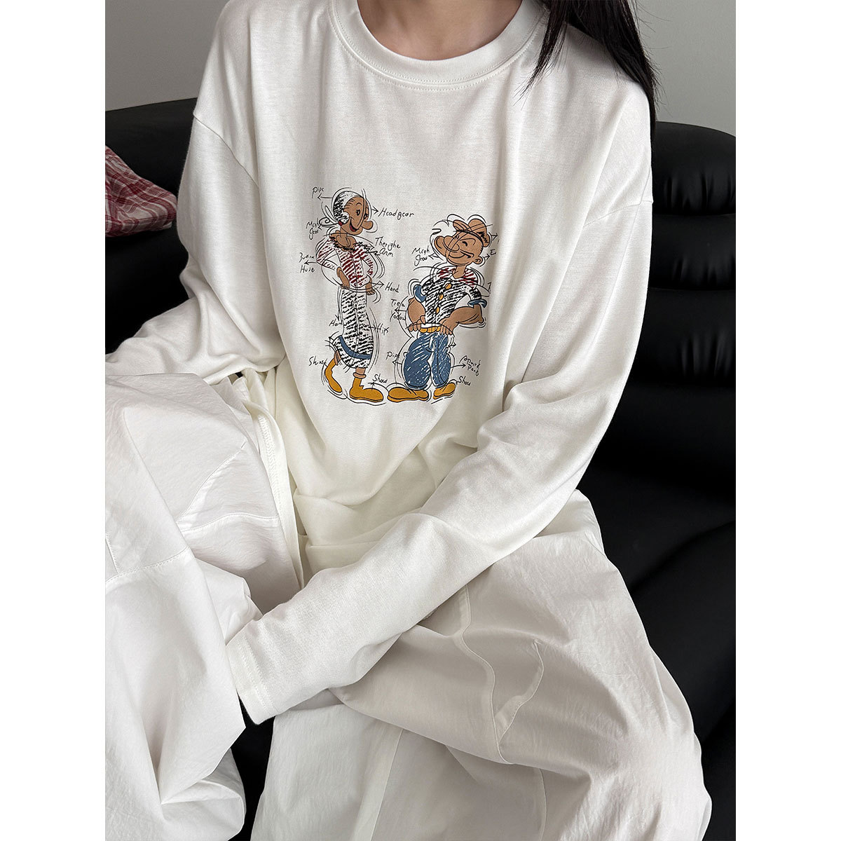 鹿西 韩系卡通印花休闲日常长袖T恤女早秋新舒适百搭宽松上衣2067