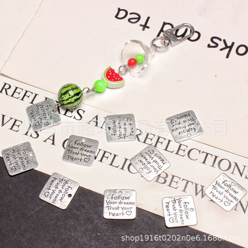 レトロ合金スクエア英語プレート DIY ジュエリーアクセサリー手作りネックレスキーホルダーバックパックペンダントペンダント|undefined