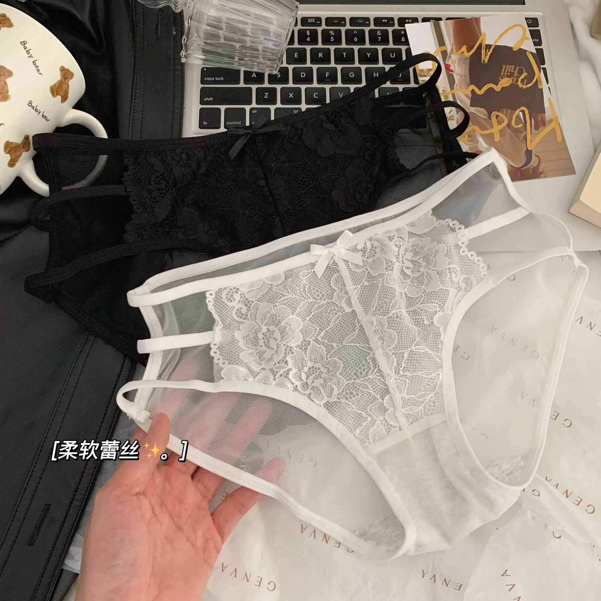 Черные sexy кружевное белье трусы цветочные средней высоты тонкая пряжка оптом