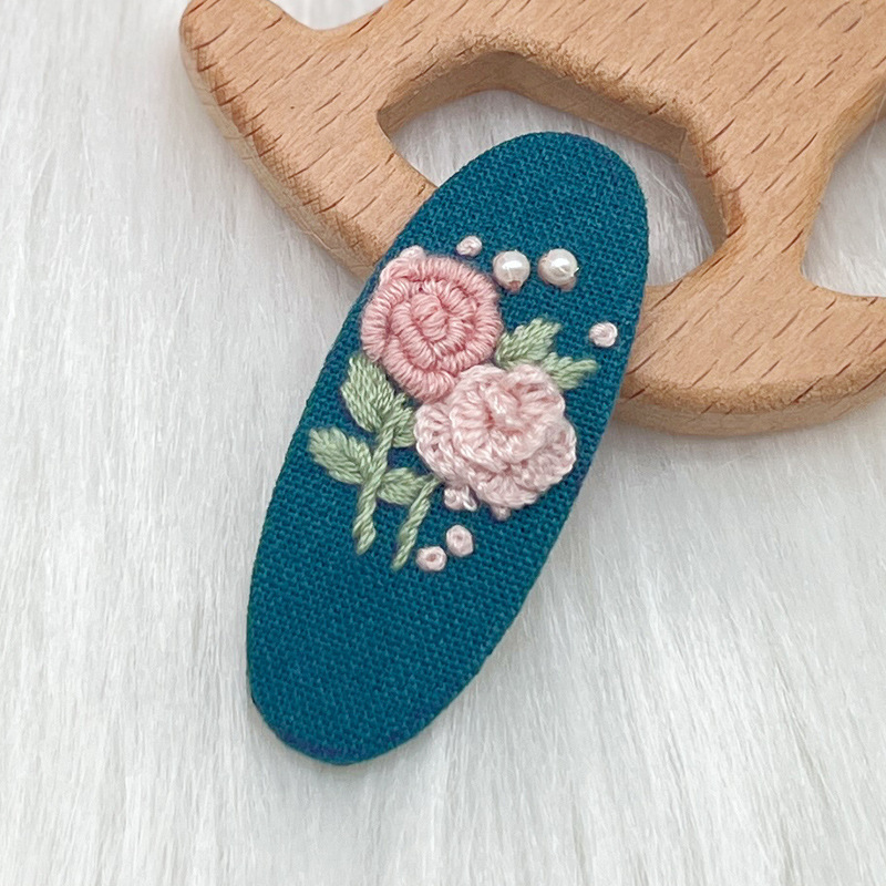 Lu bordado lindo gato perla coreano pinzas de pelo hechas a mano diy bordado creativo para chicas rotas flores pinzas de pelo lateral