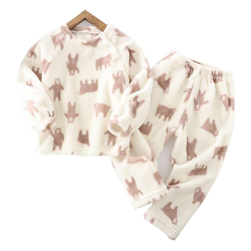 2021 primavera y otoño traje de franela para el hogar para niños engrosado niños y niñas pijamas de bebé conjunto de dos piezas