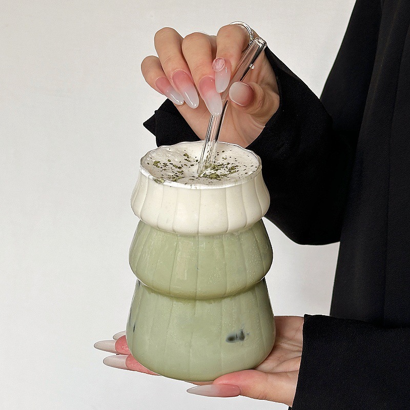 Niche retro vertical taza de cristal de árbol de Navidad taza de café taza de jugo taza de bebida fría con paja